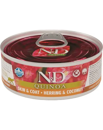 FARMINA N&D Cat Quinoa Skin&Coat cu hering și cocos 80 g