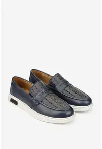 Pantofi barbati din piele naturala bleumarin cu perforatii
