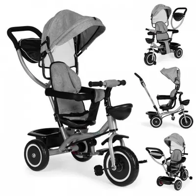 Tricicleta pentru copii Ecotoys WQL-066-52 Gri 2 in 1 cu scaun rotativ 360, roti din spuma EVA, greutate admisa 25kg