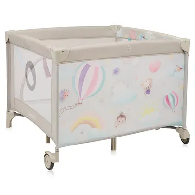 Tarc de joaca, Lionelo, Mille Plus, Pliabil, Include saltea cu densitate T25, 4 jucarii cu velcro, Manere textile, Geanta de transport, Cu roti si inchidere laterala, Pereti din plasa pentru vizibilitate si aerisire, 100 x 100 x 77 cm, Bej