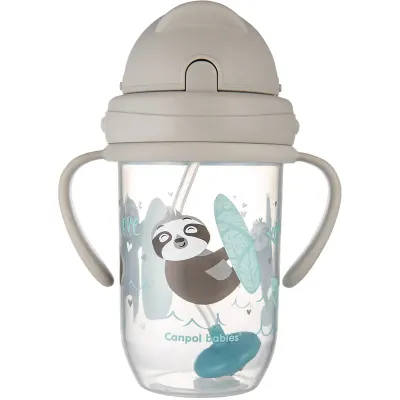 Canpol babies Exotic Animals Cup With Straw ceasca cu pai Gray 1 buc