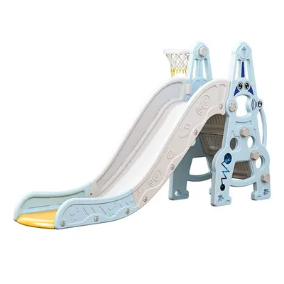 Tobogan Nichiduta Garden Astronaut Blue interiorexterior cu margini rotunjite, trepte largi, protectii laterale inalte si Cos de baschet cu minge inclusa