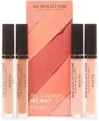 Makeup Revolution Set de rujuri lichide My Colour My Way, Peach, 4 buc