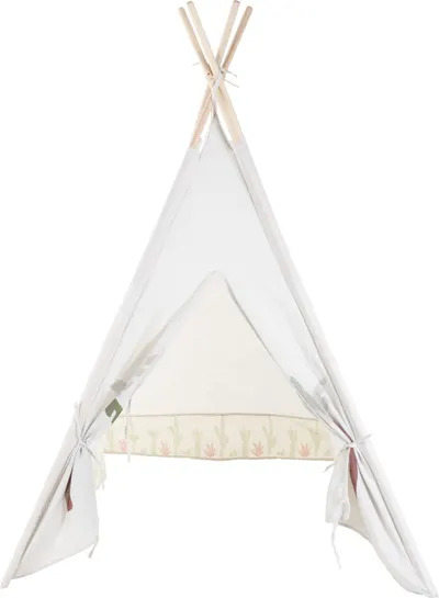 Cort Teepee alb pentru copii cu detalii naturale