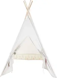 Cort Teepee alb pentru copii cu detalii naturale