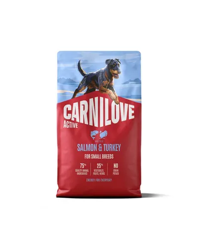 Hrană câini adulți talie mică CARNILOVE Active Dog Salmon &amp; Turkey Adult Small Breeds 4 kg somon și curcan