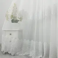 Perdea Waves din Tulle cu Broderie, Alb, 140cm latime x 260cm inaltime, cu rejansa pt bara