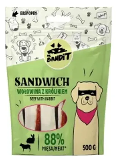Recompense pentru caini Mr. Bandit SANDWICH, vita si iepure, 500 g