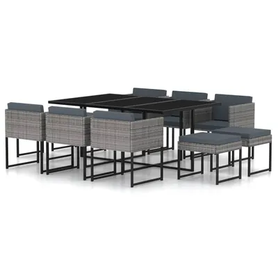 vidaXL Set mobilier de grădină cu perne, 11 piese, gri, poliratan