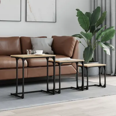 vidaXL Mese suprapuse de cafea, 3 buc, stejar sonoma, lemn prelucrat