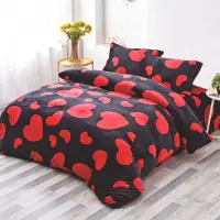 Lenjerie pat dublu, Super Pufoasa COCOLINO, 4 piese, Negru, Inimioare