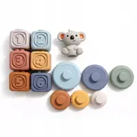 Jucarie de stivuit, Primabobo, Cu blocuri senzoriale din cauciuc, figurina Koala, discuri, Texturi diverse, 13 piese, 6 luni+, Multicolor