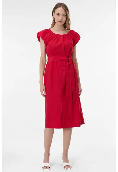 Rochie-camasa cu maneci bufante - Rosu cireasa