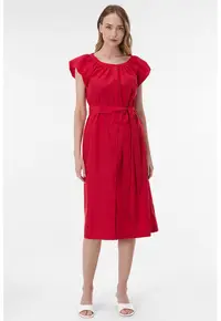 Rochie-camasa cu maneci bufante - Rosu cireasa