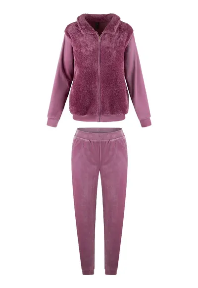 Pijama regular fit cu fermoar - Roz prafuit