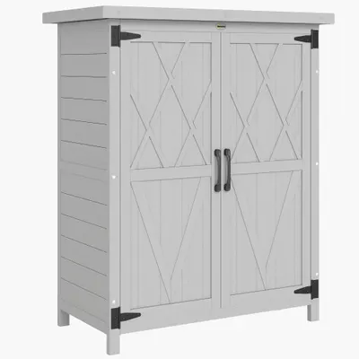 Outsunny Adăpost de grădină dulap 3 rafturi 2 uși acoperiș din tablă galvanizată etanș lemn masiv 75 x 40 x 90 cm gri | Aosom Romania