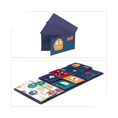 Organizator din lemn pentru copii Ginger Home Monster pentru jucarii cu 9 cutii textile detasabile,colturi si margini rotunjite,dimensiune 92x30x60 cm