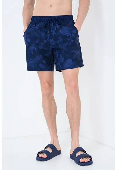 Pantaloni scurti de baie cu model floral - Bleumarin