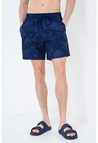 Pantaloni scurti de baie cu model floral - Bleumarin