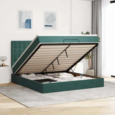 Gossi cadru de pat otoman cu saltele, catifea verde inchis 180x200cm