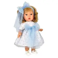 Papusa Nines DOnil, Susette Tul, cu parul blond, cu sunete, cu funda albastra, cu miros de vanilie, 45 cm