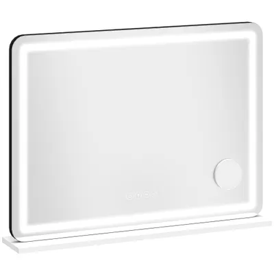 HOMCOM Oglindă machiaj iluminată 80x60cm, oglindă toaletă LED dimabilă, lumină RGB, 3 temperaturi de culoare, alb | Aosom Romania
