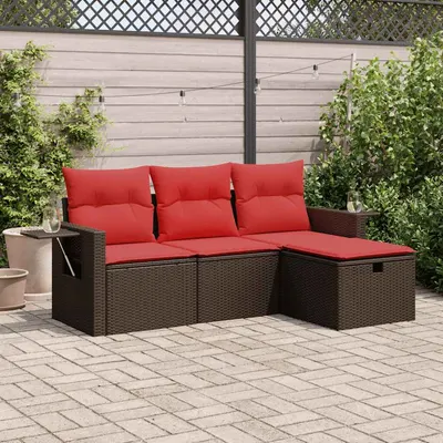 Gossi set canapele de gradina, 4 piese, cu perne, maro poliratan maro