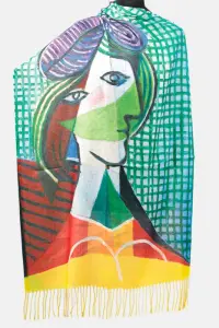 Esarfa cashmere cu doua fete imprimata cu model inspirat suprarealista dupa Picasso