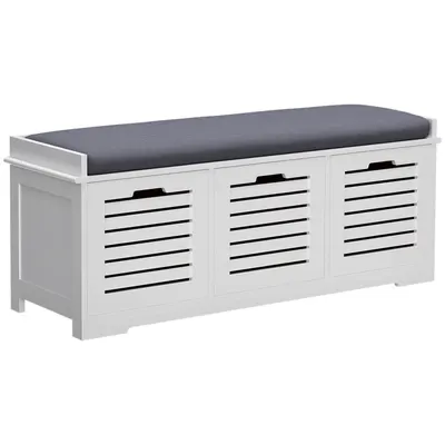 HOMCOM Banc pentru pantofi dulap pentru pantofi cu 3 sertare și pernă detașabilă, dim. 108l x 35A x 43Î cm, alb | Aosom Romania