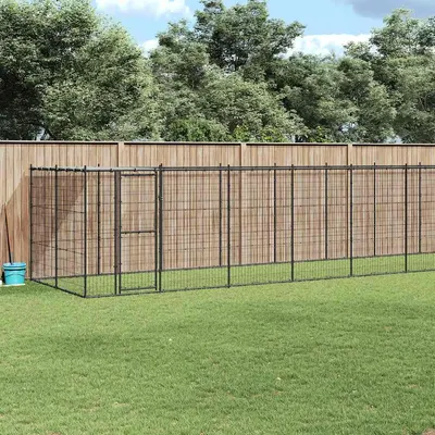 vidaXL Padoc pentru câini de exterior cu acoperiș, 26,62 m², oțel