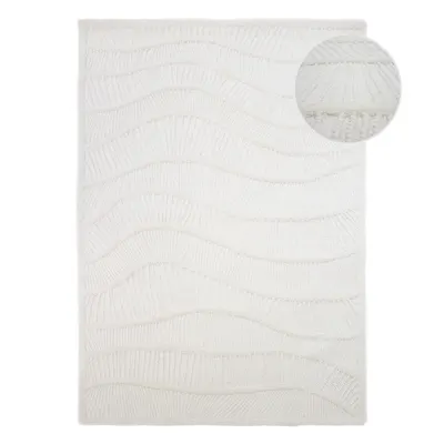 Covor alb țesut manual din amestesc de lână 200x290 cm Sculptured Wave – Flair Rugs