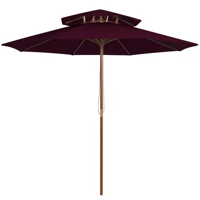 Gossi umbrela de soare dubla, stalp din lemn, rosu bordo, 270 cm
