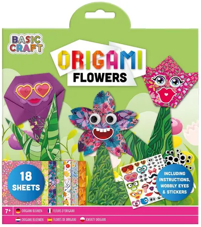 Kit creativ origami Grafix - Flori, cu autocolante, 18 de coli