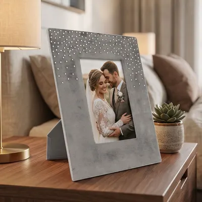 Ramă Foto Elegantă 18x23 cm – Catifea, Gri cu Cristale