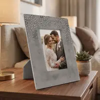 Ramă Foto Elegantă 18x23 cm – Catifea, Gri cu Cristale