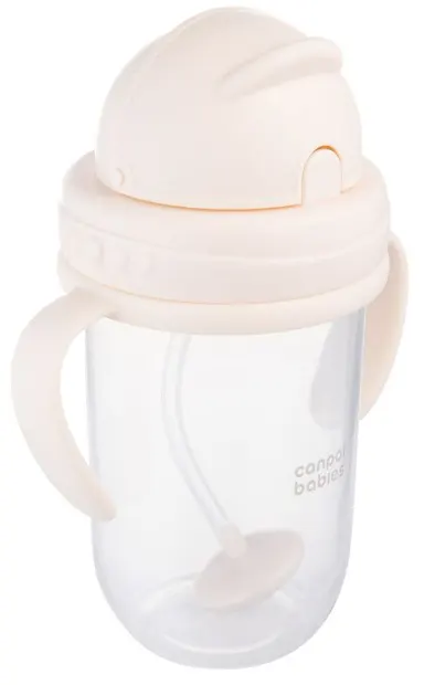 Cană anti-vărsare cu pai și mânere Canpol - 270 ml, crem