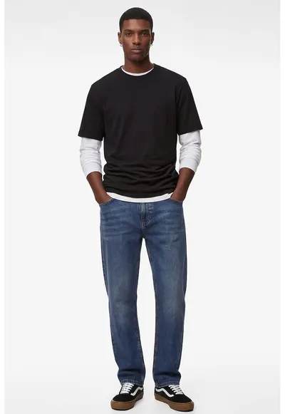 Tricou de bumbac cu decolteu rotund - Negru/Negru stins