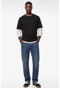 Tricou de bumbac cu decolteu rotund - Negru/Negru stins
