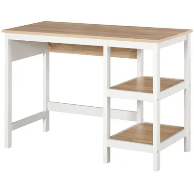 HOMCOM Birou pentru computer multimedia dim. 110L x 48l x 76H cm 2 étagères latérales MDF E1 stejar deschis Alb | Aosom Romania