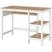 HOMCOM Birou pentru computer multimedia dim. 110L x 48l x 76H cm 2 étagères latérales MDF E1 stejar deschis Alb | Aosom Romania