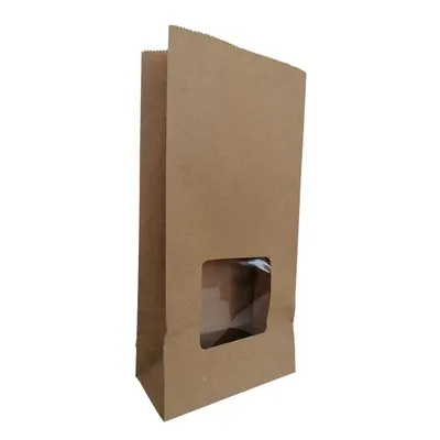 Set 300 Pungi Stand Up din Hartie Natur ,cu Fereastra Bopp, 12x6x25 Cm