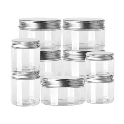 Borcan rotund transparent cu capac aluminiu