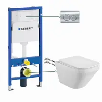 Set vas wc suspendat Bristo Foglia, clapeta crom, rezervor wc incastrat Geberit Duofix Delta
