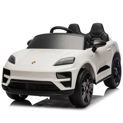 Masinuta electrica pentru copii, Porsche Macan, 140W 12V, roti EVA, scaun tapitat, echipata premium, alba