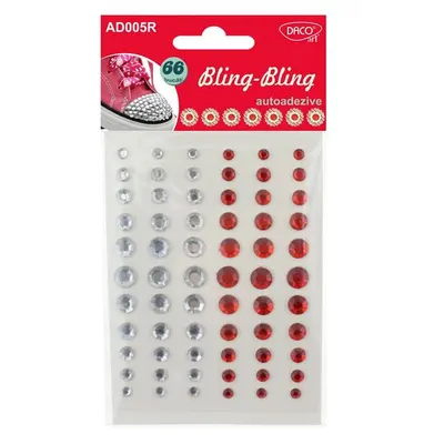 Acesorii de craft: Autoadezive Bling-Bling DACO, 66 bucăți, diamant roșu / alb - AD005R