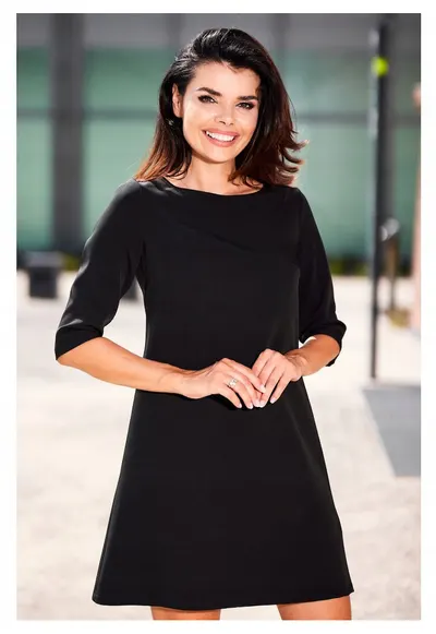 Rochie trapez mini cu maneca 3/4 - - Negru