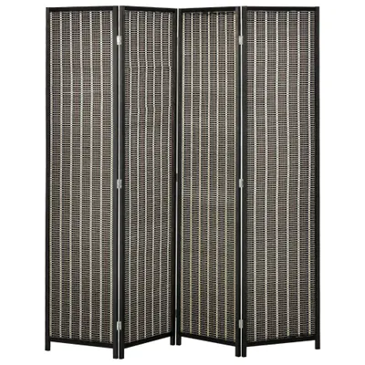 HOMCOM Paravan Separare Spațiu, 4 Panouri, Lemn și Bambus, 180x180x1.9cm, Negru și Maro | Aosom Romania