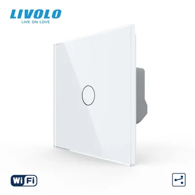Intrerupator tactil simplu WiFi, cap / scara / cruce, cu panou sticla Alb