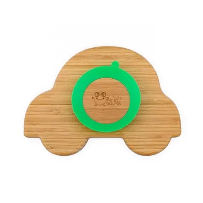 Farfurie masinuta din bambus organic cu baza tip ventuza Oaki verde