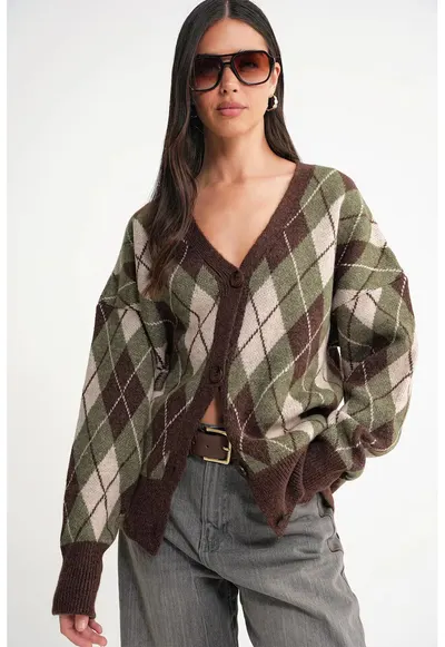 Cardigan - supradimensionat - kaki - tricot - One Size